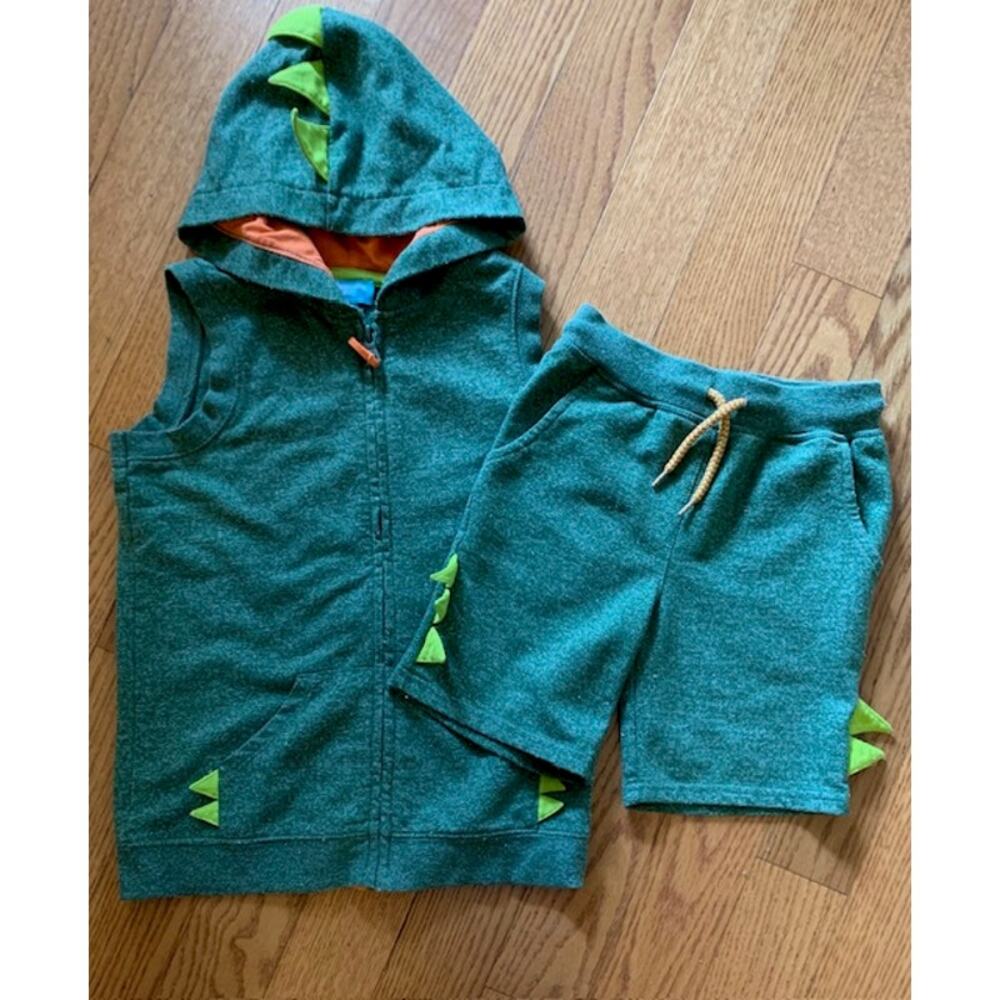 "Lightning Bug" Boy's Hooded Vest and Short's set - Size 7  "Dinosaur"